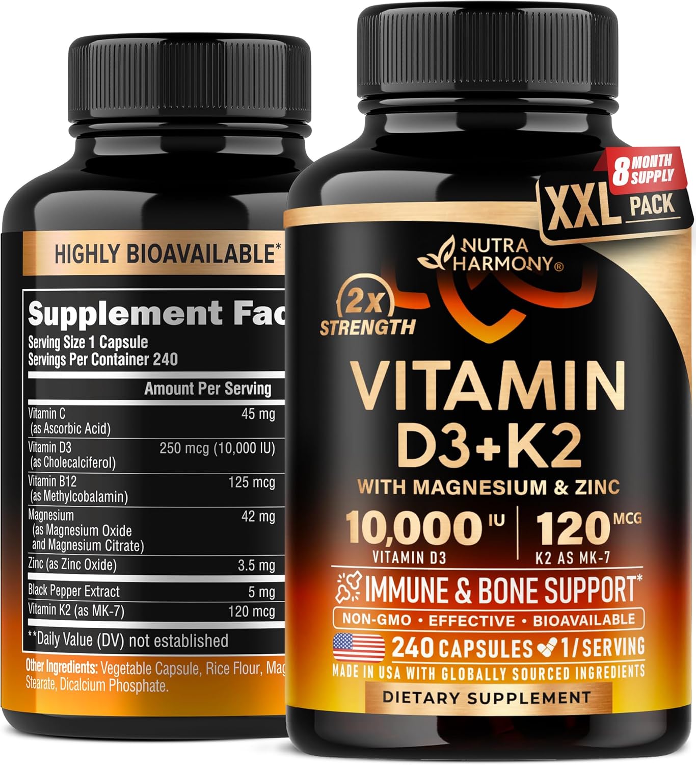 Vitamin D3 K2 Supplement for Immune and Bone Health Support