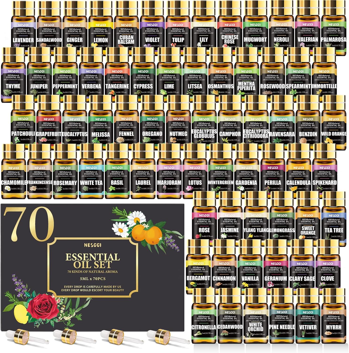 70 Pcs Essential Oil Set for Diffuser and Candle Making