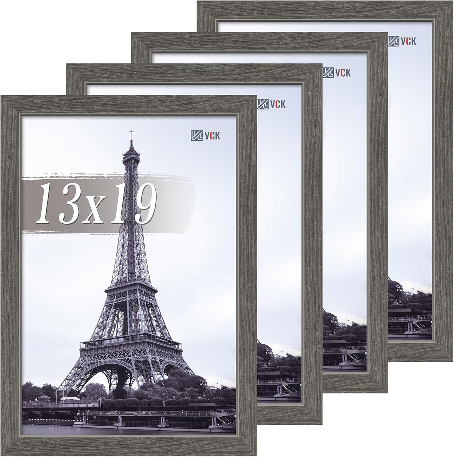 VCK 13x19 Picture Frame Set of 4 - Grey Wood Frames for Art