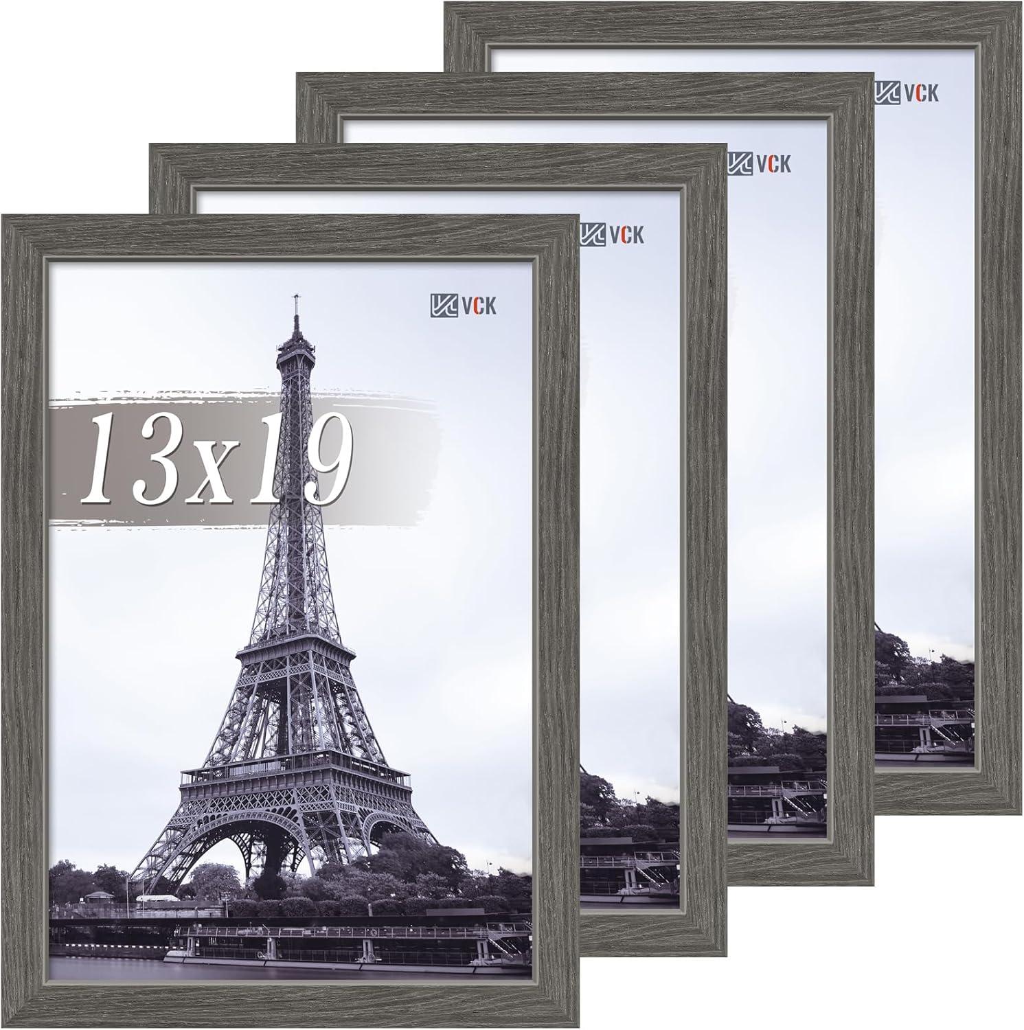 VCK 13x19 Picture Frame Set of 4 - Grey Wood Frames for Art