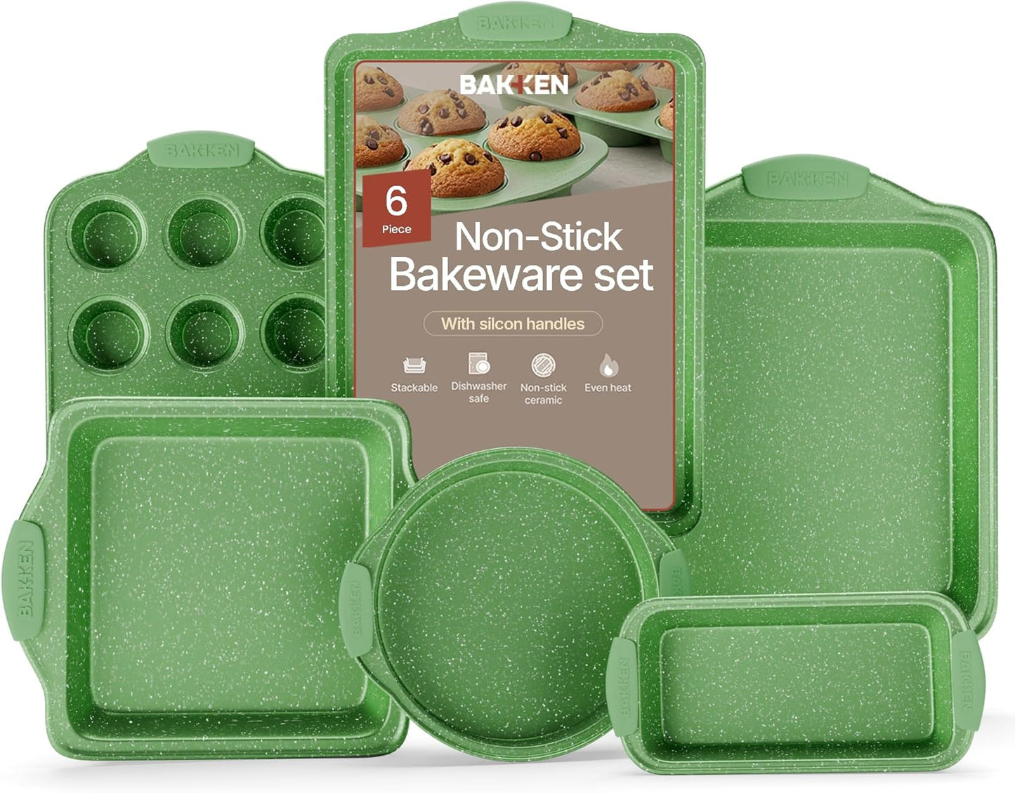 BAKKEN Kitchen Baking Pan Set - Nonstick Green Marble Coating