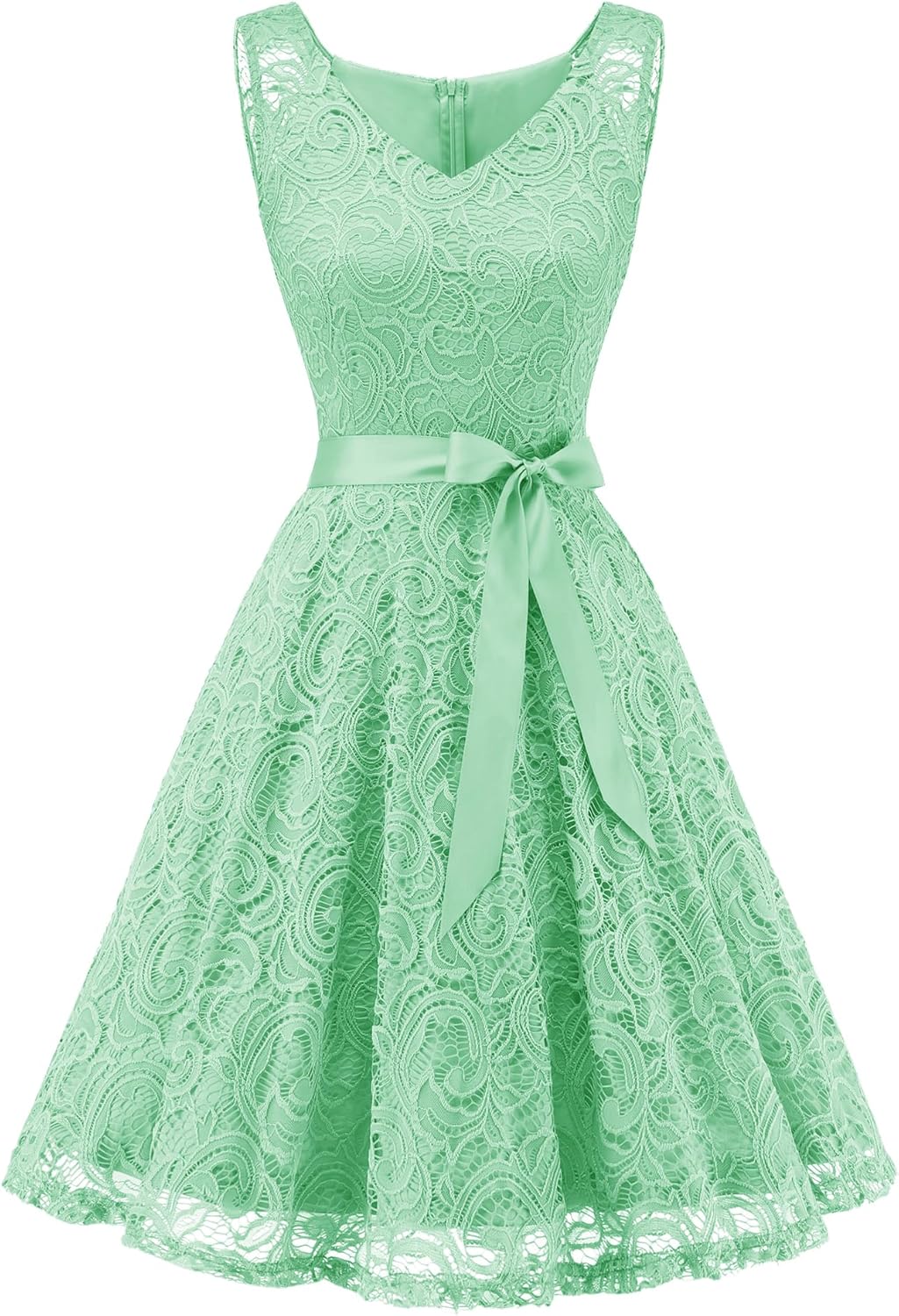 Floral Lace Bridesmaid Party Dress with V Neck Design