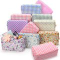 Quilted Floral Makeup Bag Set 10 Pcs - Portable Cotton Cosmetic