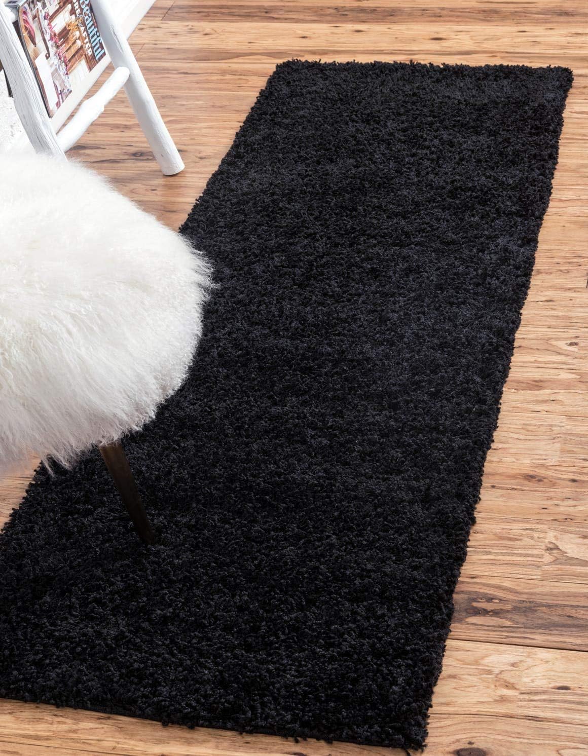 Plush Jet Black Shag Runner by Unique Loom