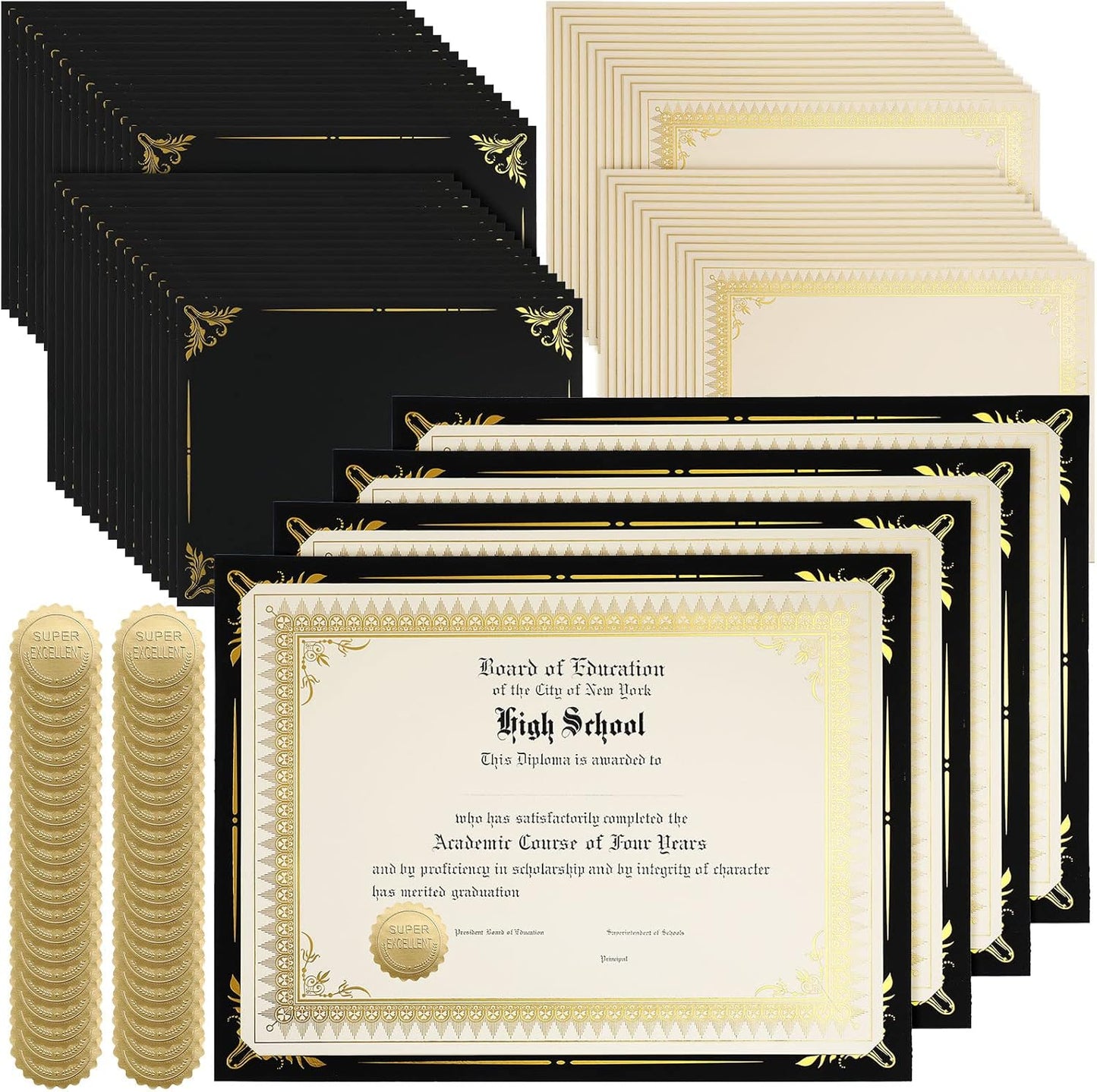Fainne 100 Sets Certificate Paper Kit for Awards and Diplomas