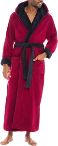 Alexander Del Rossa Mens Hooded Robe, Plush Fleece Full-Length - 2XL