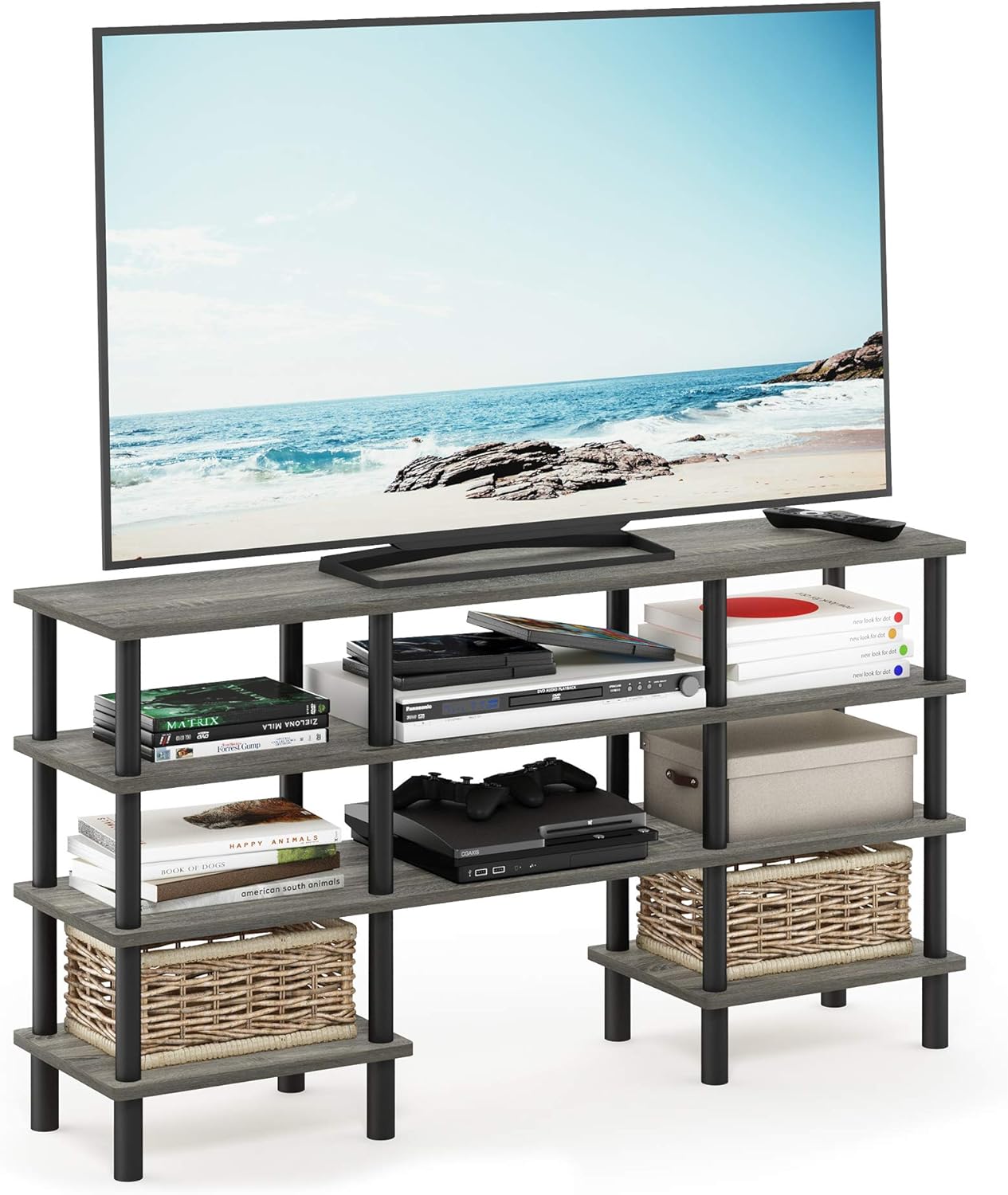 Furinno Turn-N-Tube 4-Tier Multipurpose Wide Shelf TV Stand