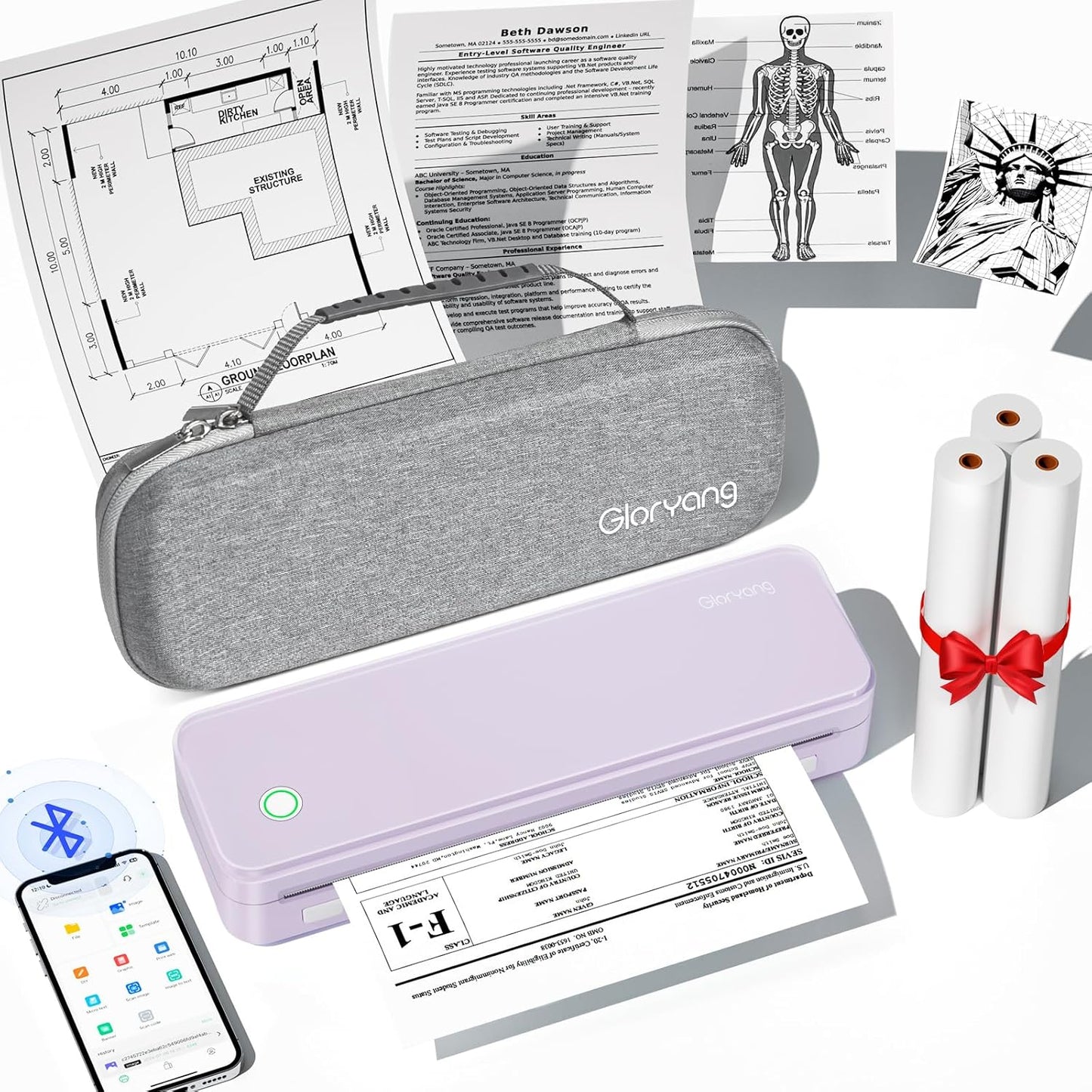 Gloryang Inkless Portable Printer: Wireless & Travel-Friendly