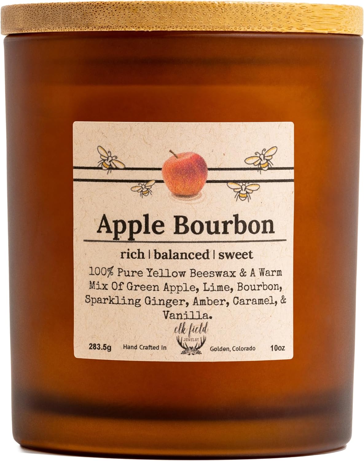 Apple Bourbon Organic Beeswax Candle - Pure Natural Aromas