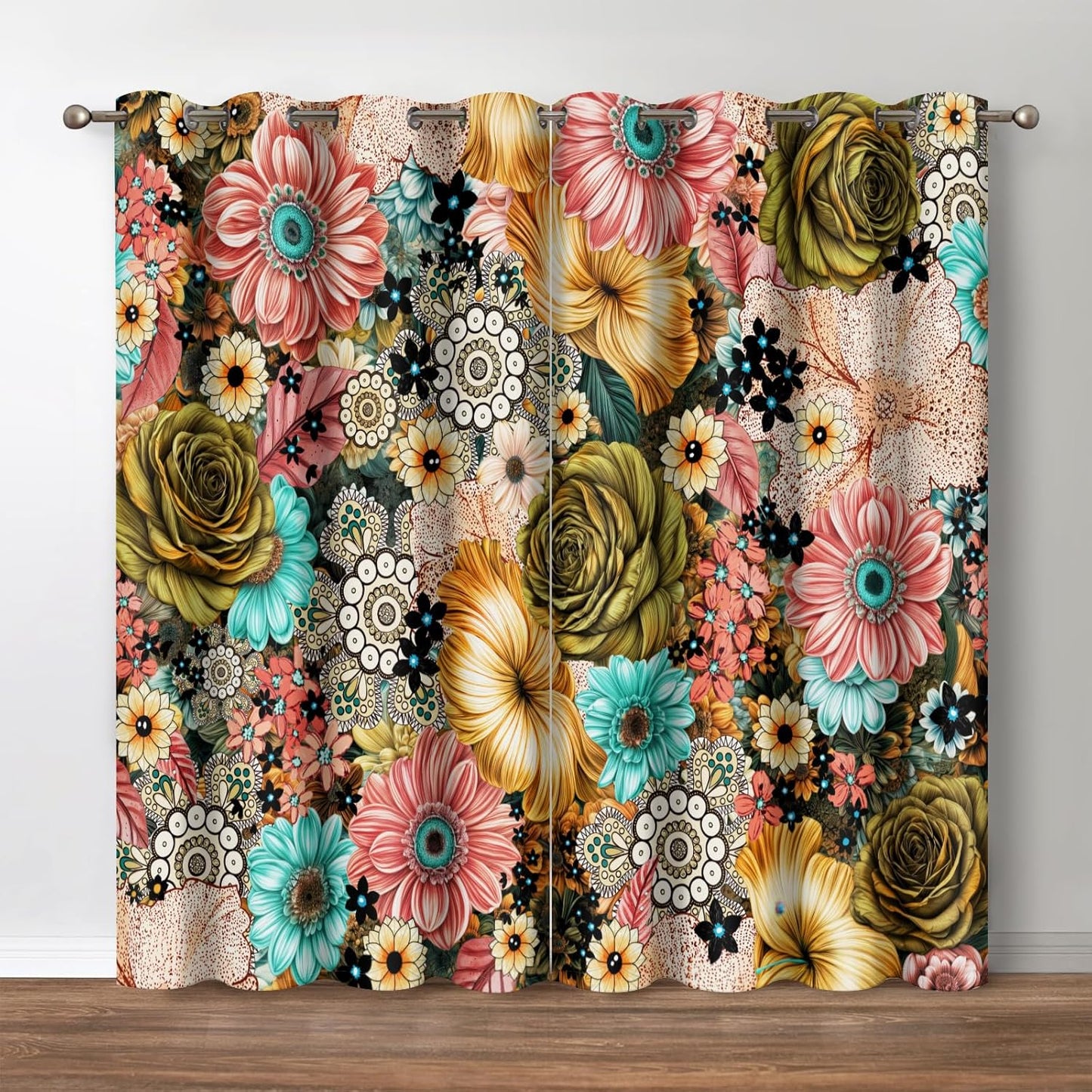 Jekeno Boho Floral Blackout Curtains for Colorful Decor