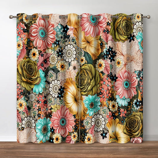 Jekeno Boho Floral Blackout Curtains for Colorful Decor