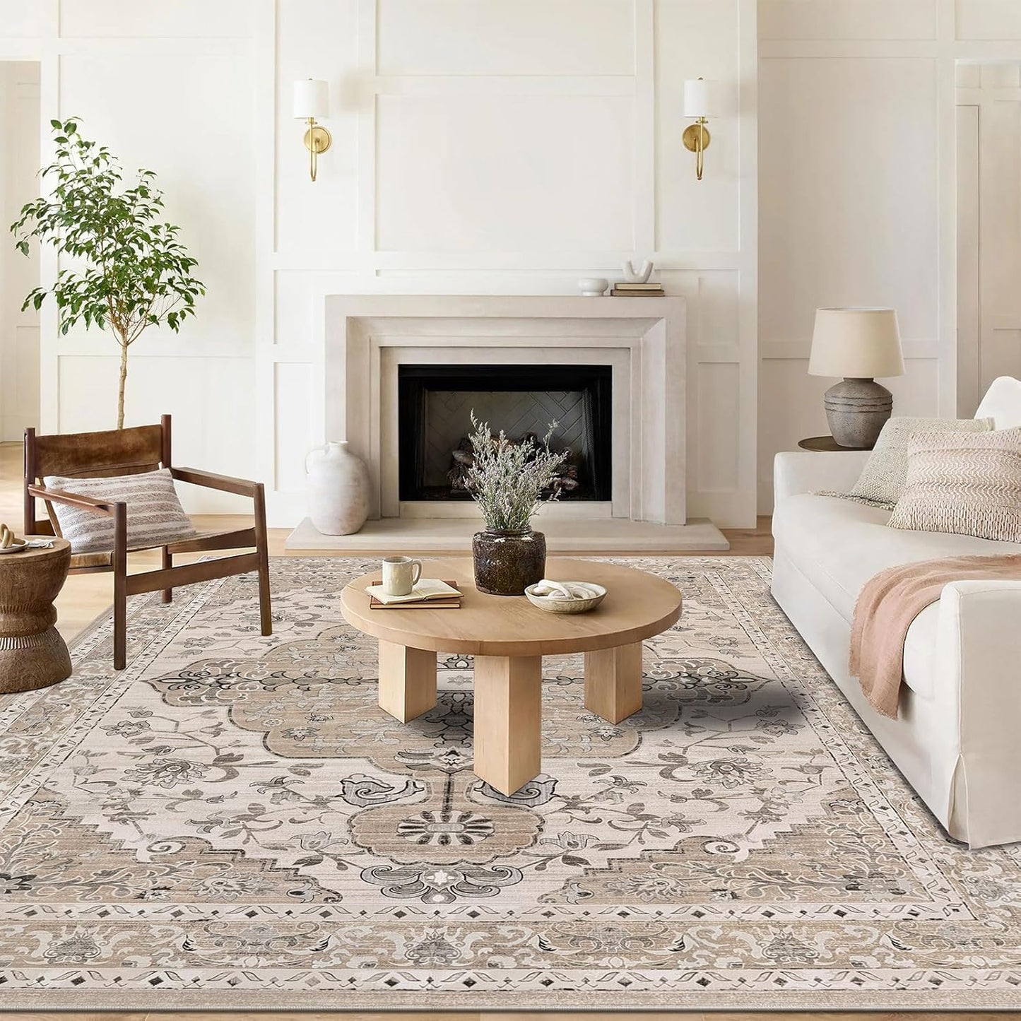 Boho Vintage Area Rug 8x10 Machine Washable Soft Carpet