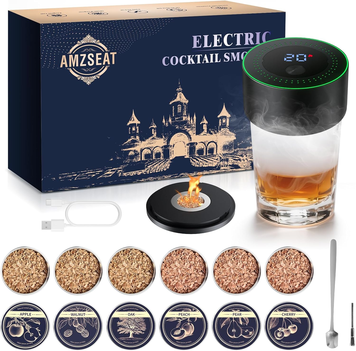 Electric Whiskey Smoker Kit - Rechargeable Cocktail Smoker Set