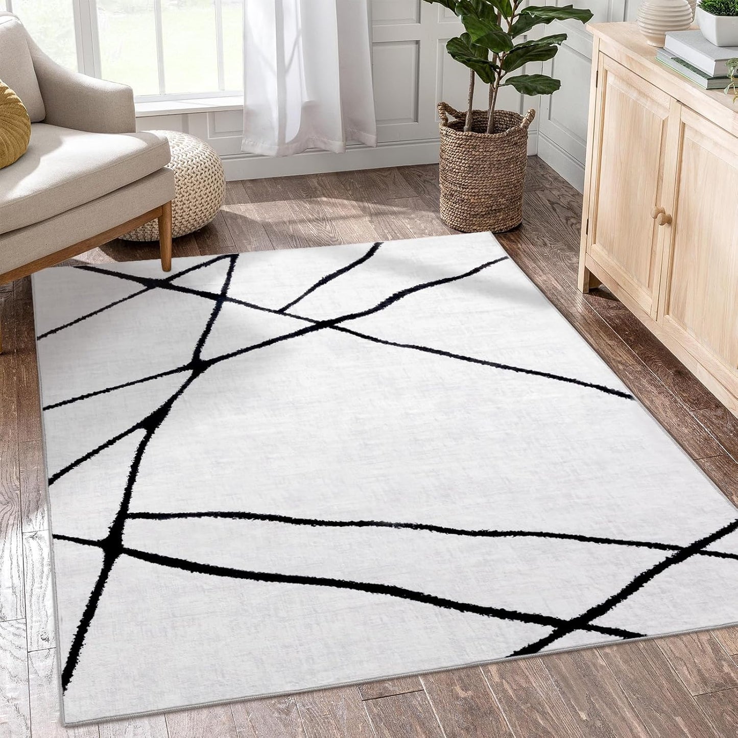 YIHOUSE 5x7 Washable Living Room Rug - Modern Abstract Design