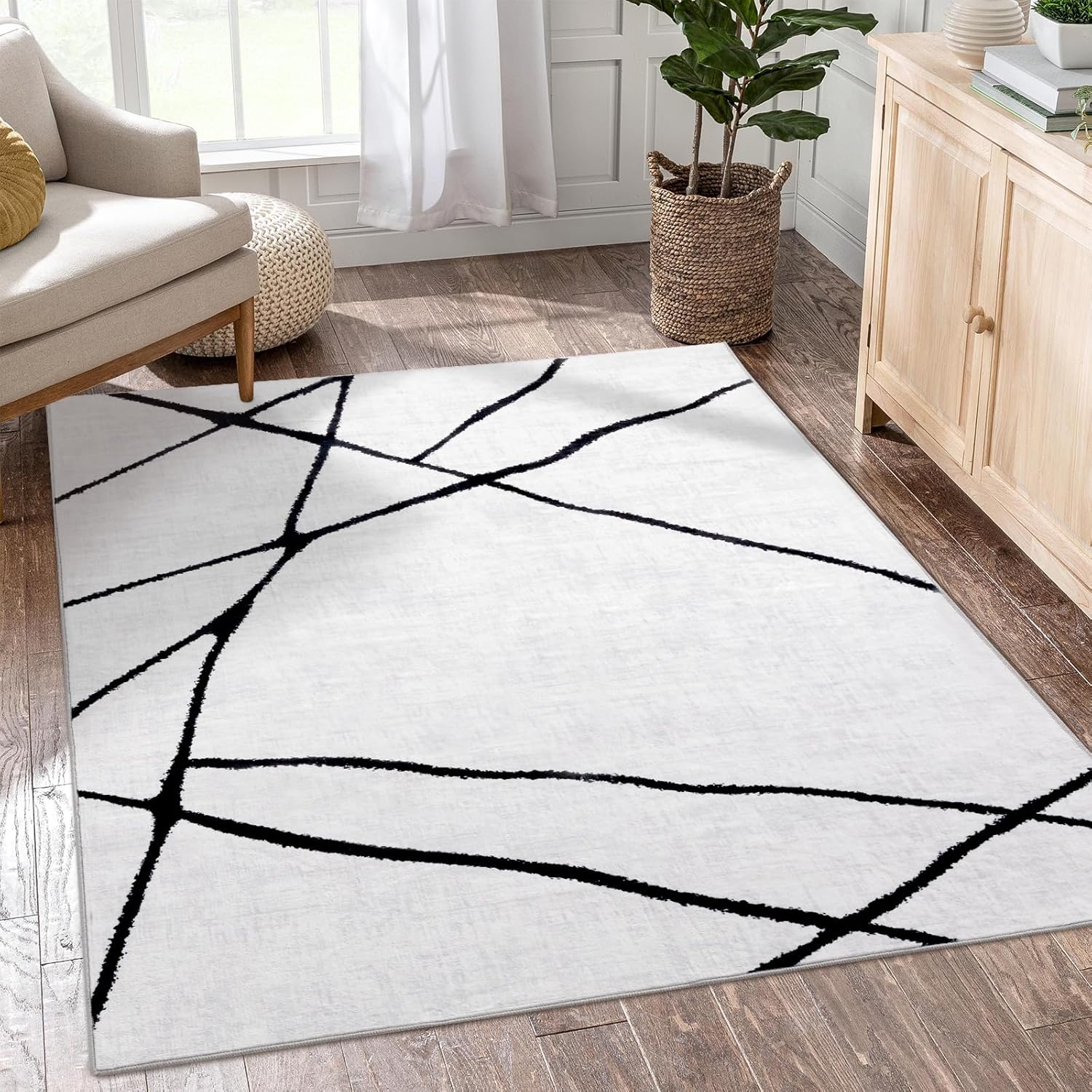 YIHOUSE 5x7 Washable Living Room Rug - Modern Abstract Design