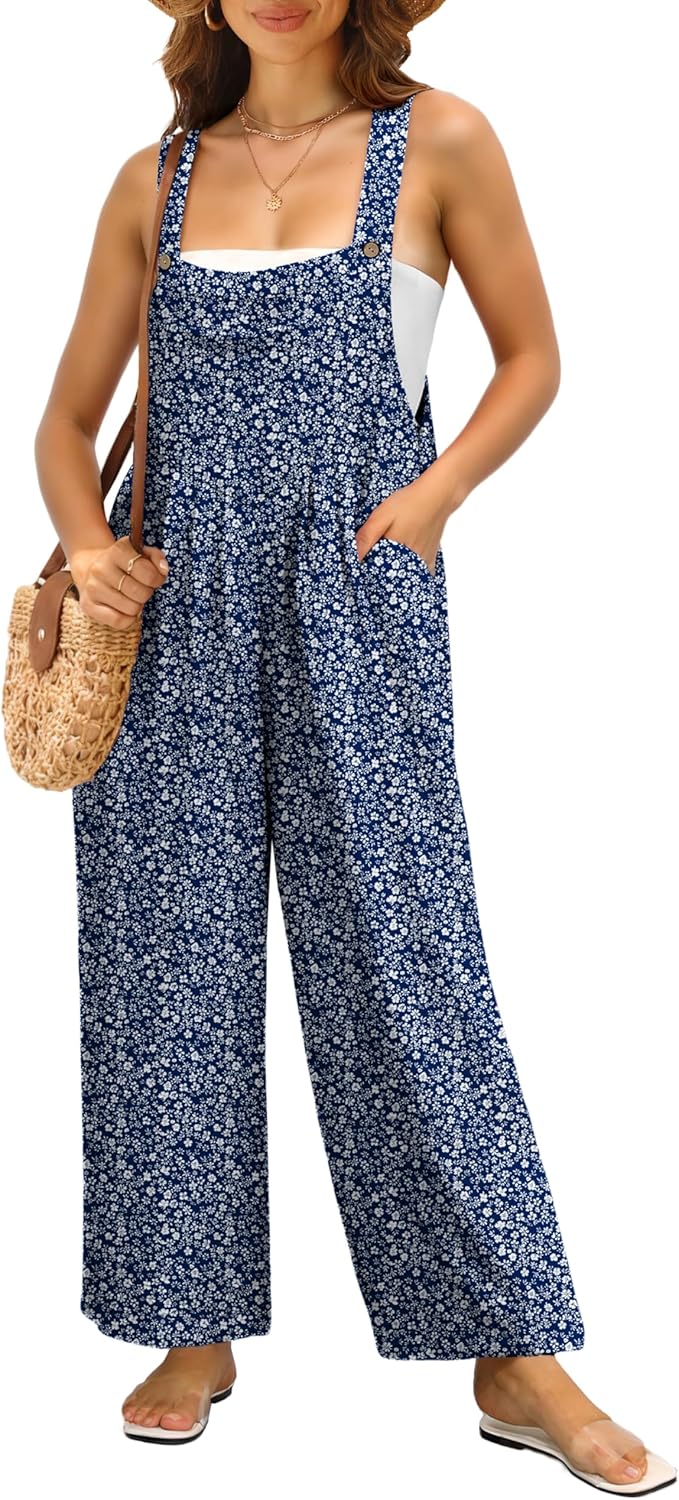IWOLLENCE Women's Summer Jumpsuits Boho Wide Leg Overalls