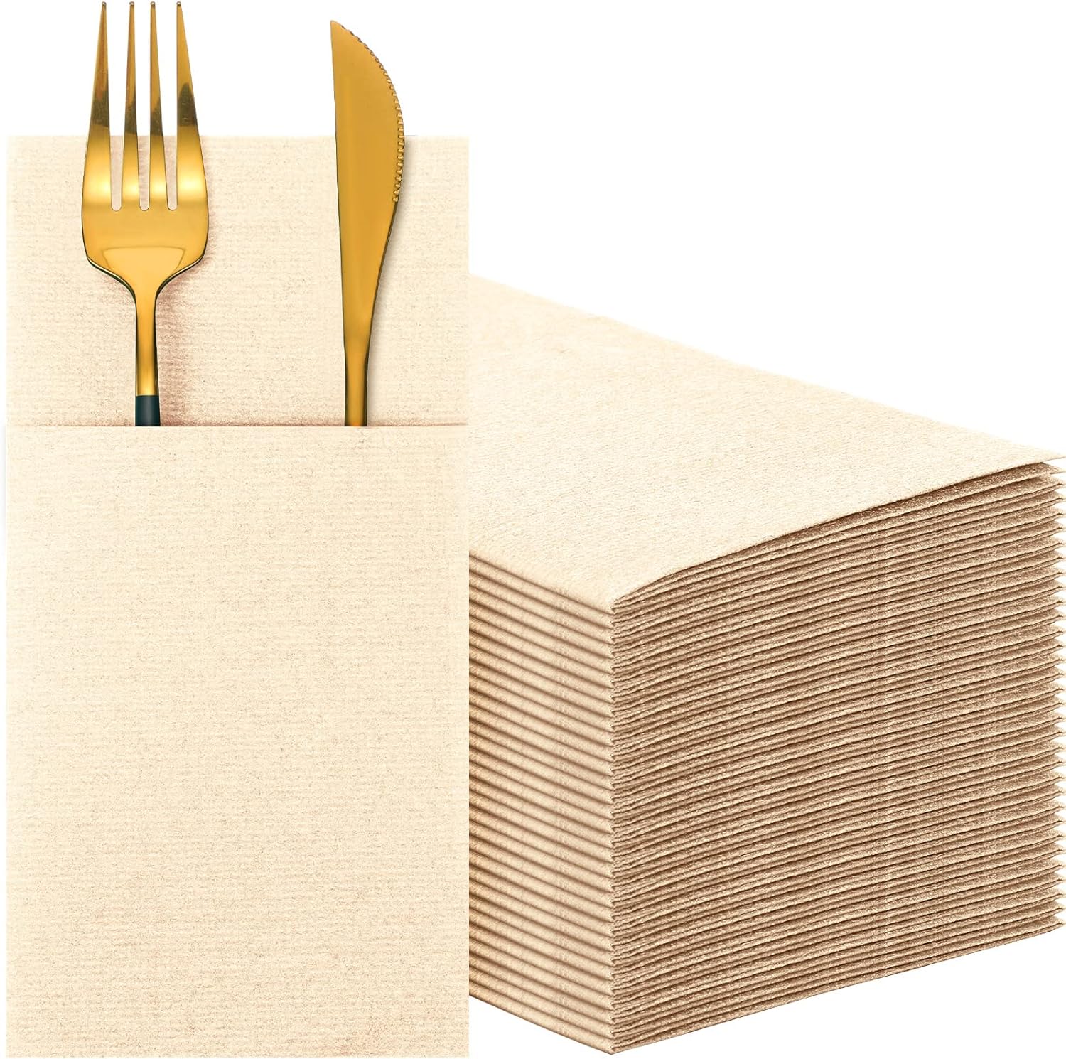 Cindeer 150 Pcs Champagne Linen Dinner Napkins with Pocket Design