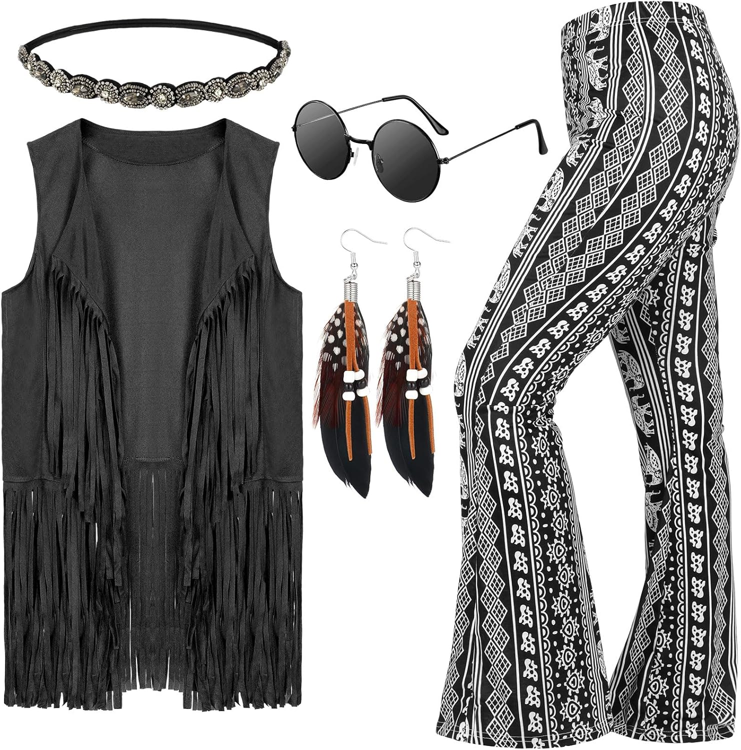 60s 70s Costume for Women Disco Outfits with Accessories Set