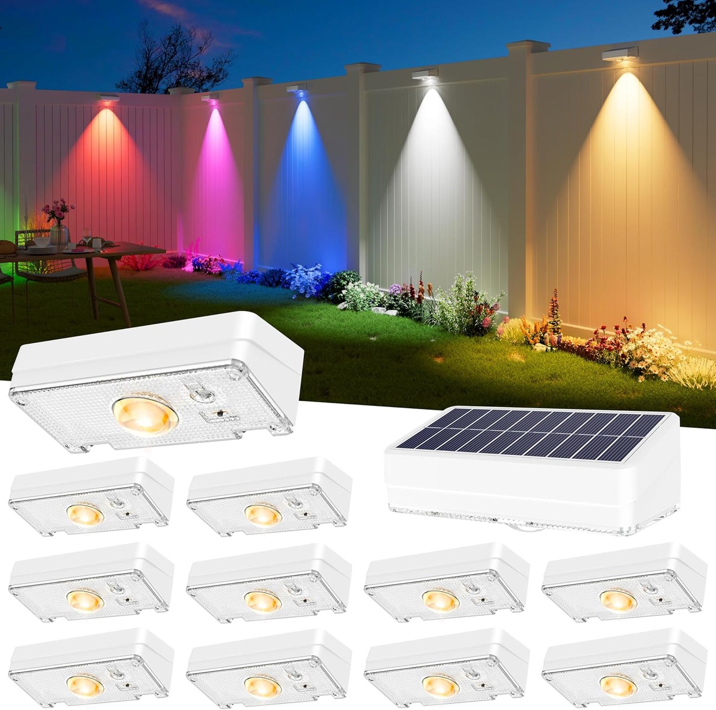 JOFIOS Solar Fence Lights Outdoor - 12 Pack, 50LM Brightness