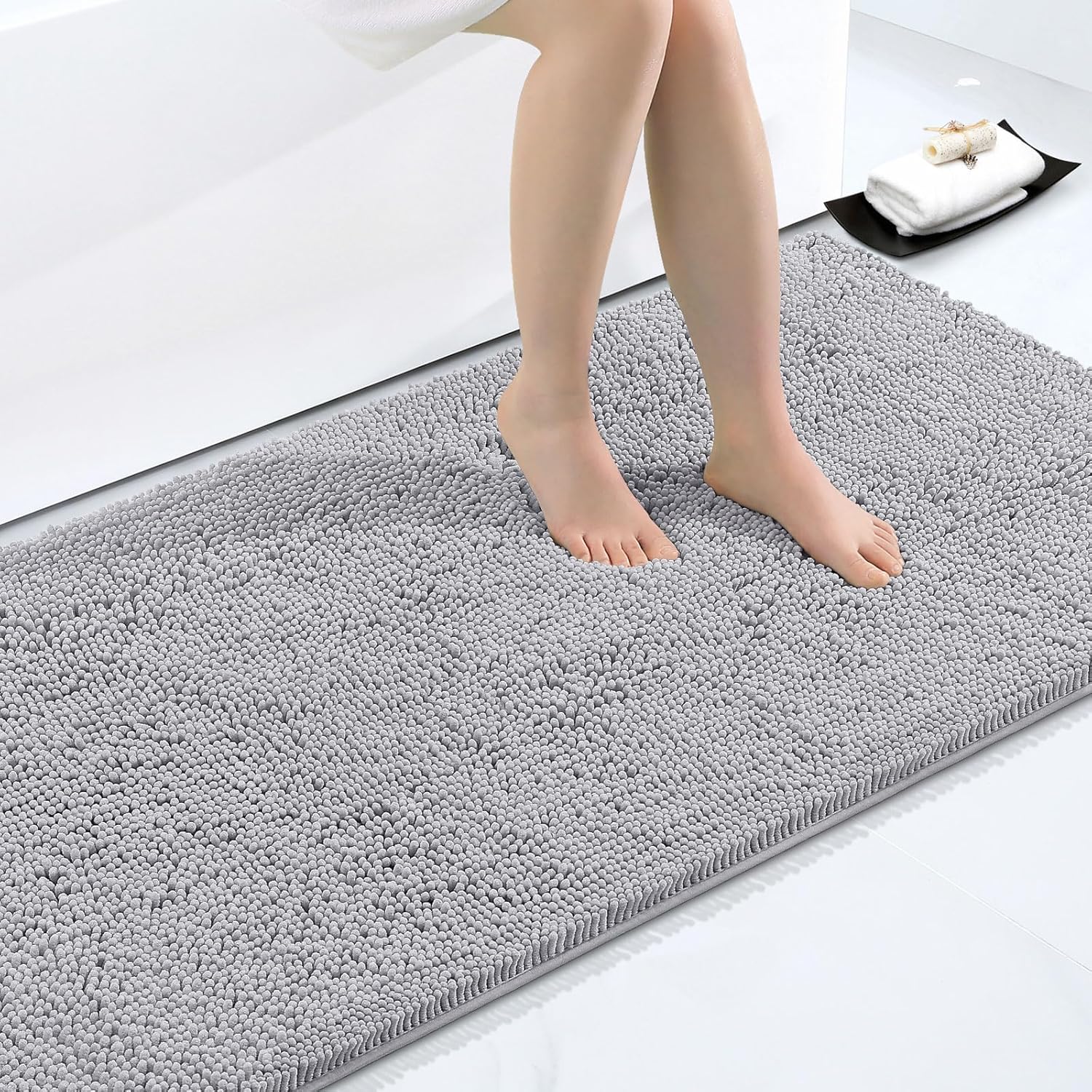 Smiry Luxury Chenille Bathroom Rugs - Soft, Absorbent, Non-Slip
