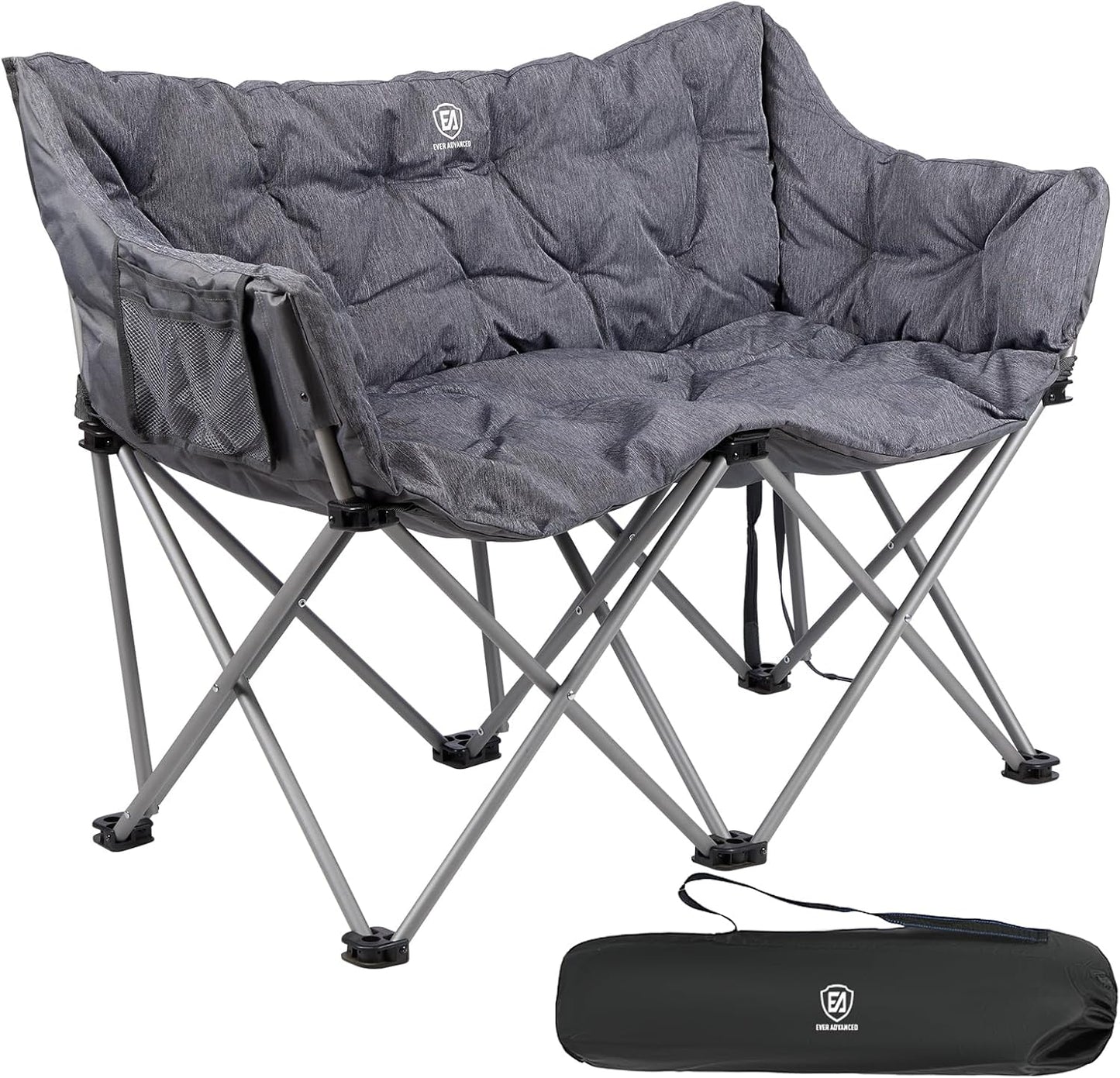 Double Camping Chair with Side Pocket, Padded Love Seat for Two