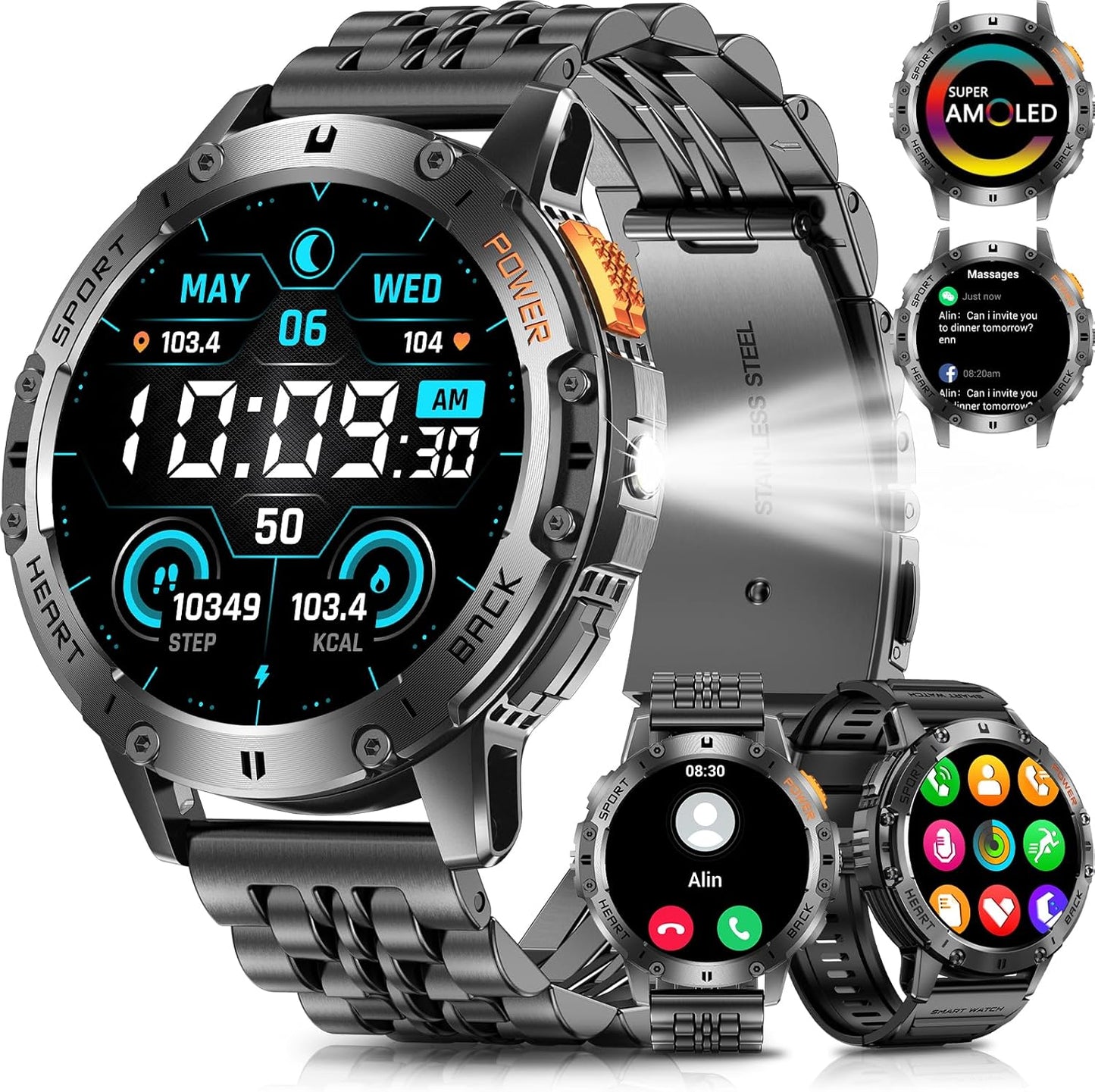 PODOEIL Military Smartwatch: Bluetooth Call, Waterproof, 111 Sports Modes