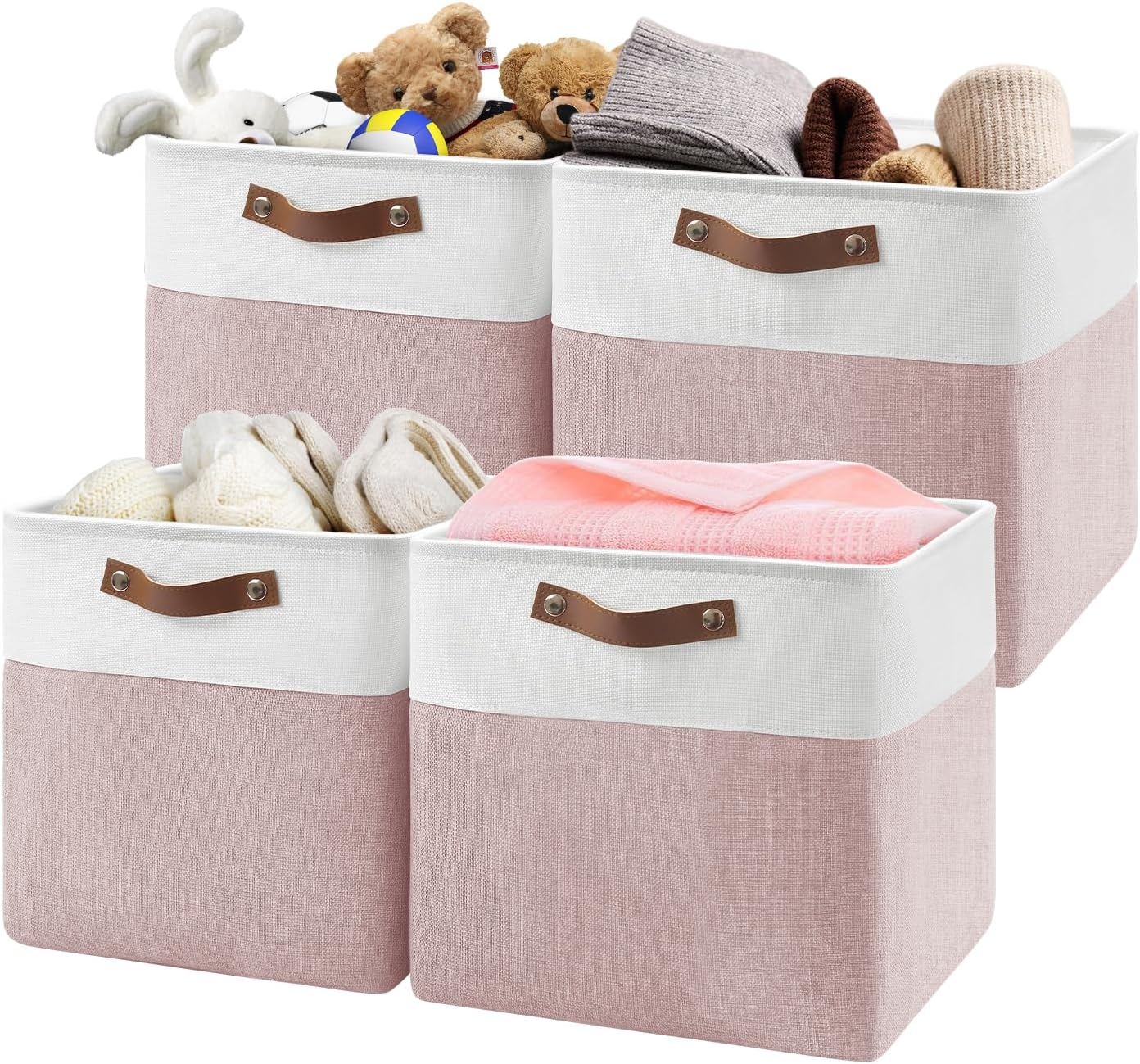 13 Inch Cube Storage Bins Set of 4 for Home and Office Organizing