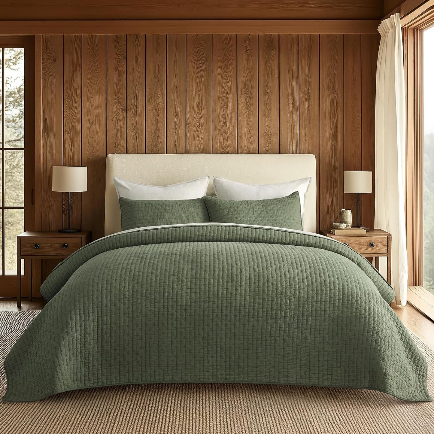 EVERGRACE Cross Stitch Cotton Quilt Bedding Set for King Size