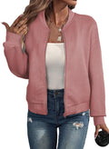 EVALESS Womens Bomber Jacket Coat Casual Stand Collar Zip Up cozy