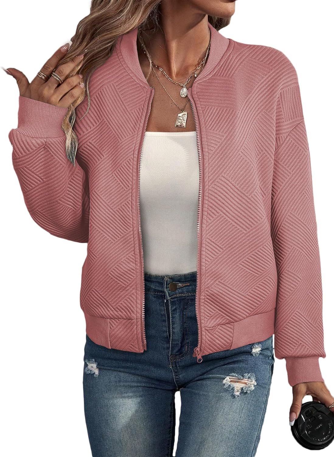 EVALESS Womens Bomber Jacket Coat for Casual Fall Fashion