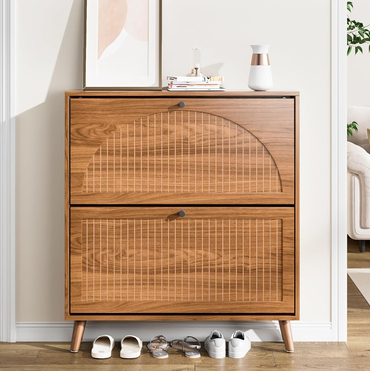 Shoe Storage Cabinet for Entryway with 2 Flip Drawers