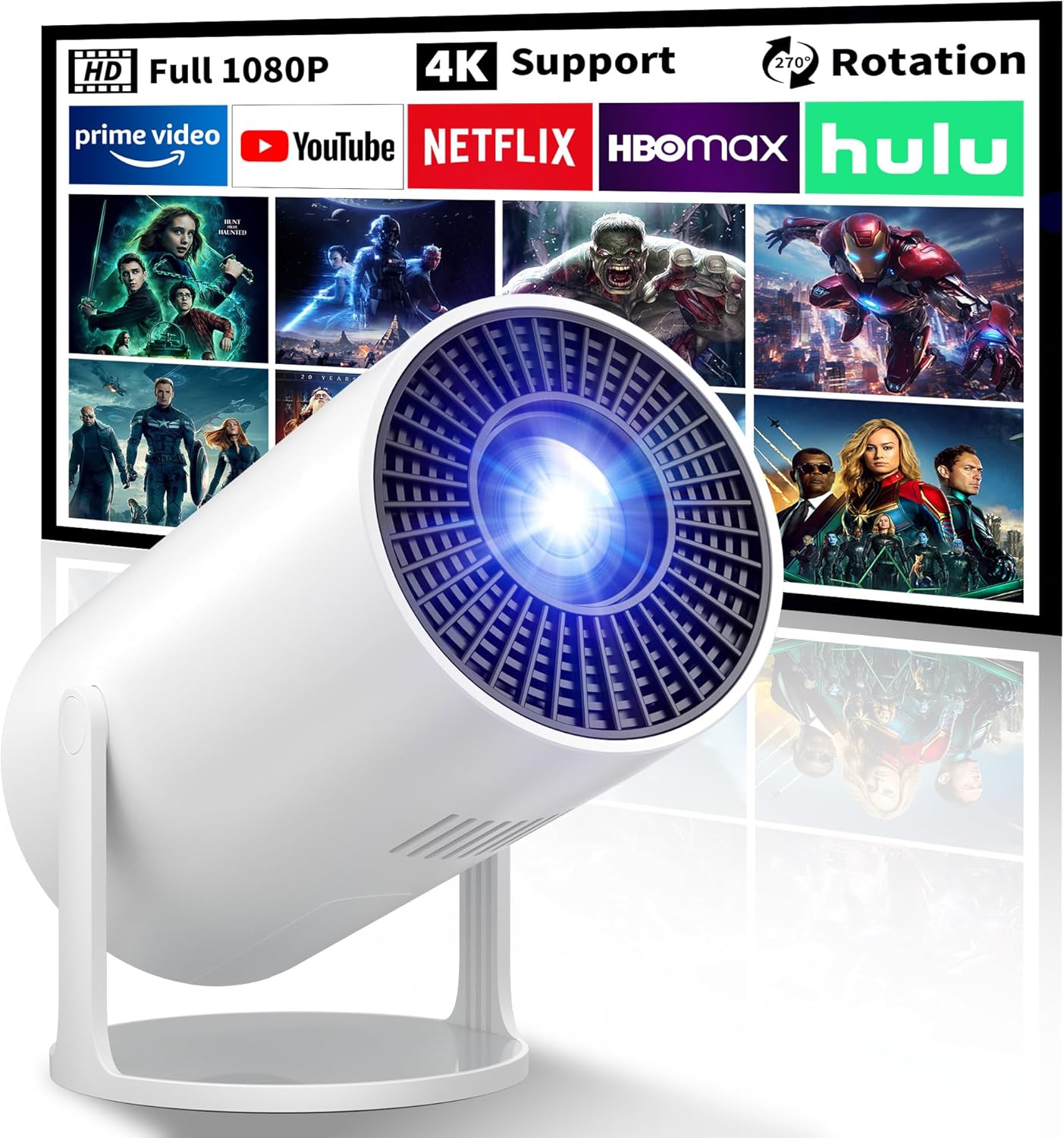 Sainellor Mini Projector: 4K Support, 270 Rotation, Portable HD Display