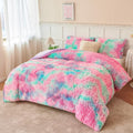 PERFEMET Pink Blue Plush Queen Bedding Set - Cozy Tie-Dyed Comforter
