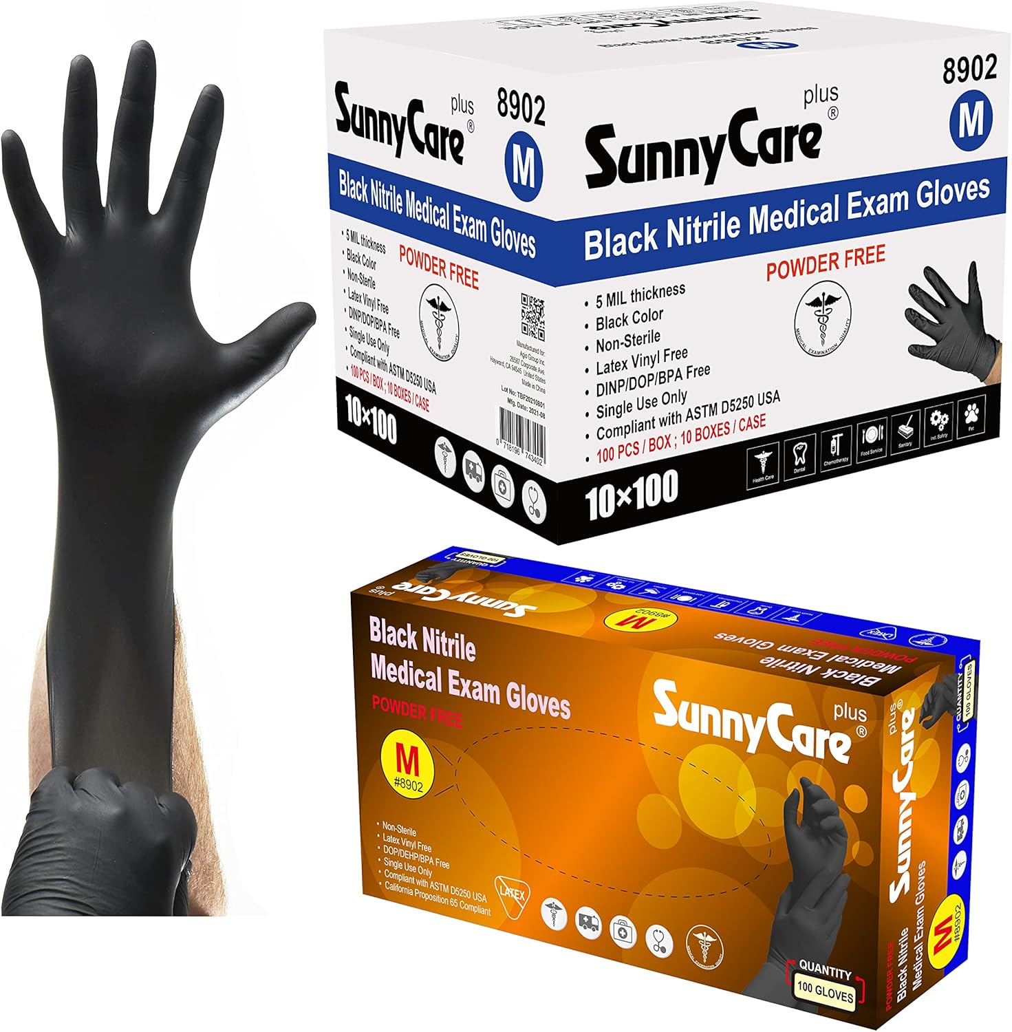 SunnyCare Black Nitrile Exam Gloves 5.0 Mil - 1000pcs/case