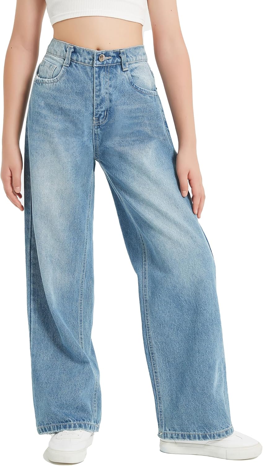 EXARUS Girls Baggy Wide Leg Jeans for Stylish Teen Fashion