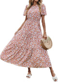 Women Summer Boho Floral Maxi Dress - Flowy Smocked Waist PRETTYGARDEN