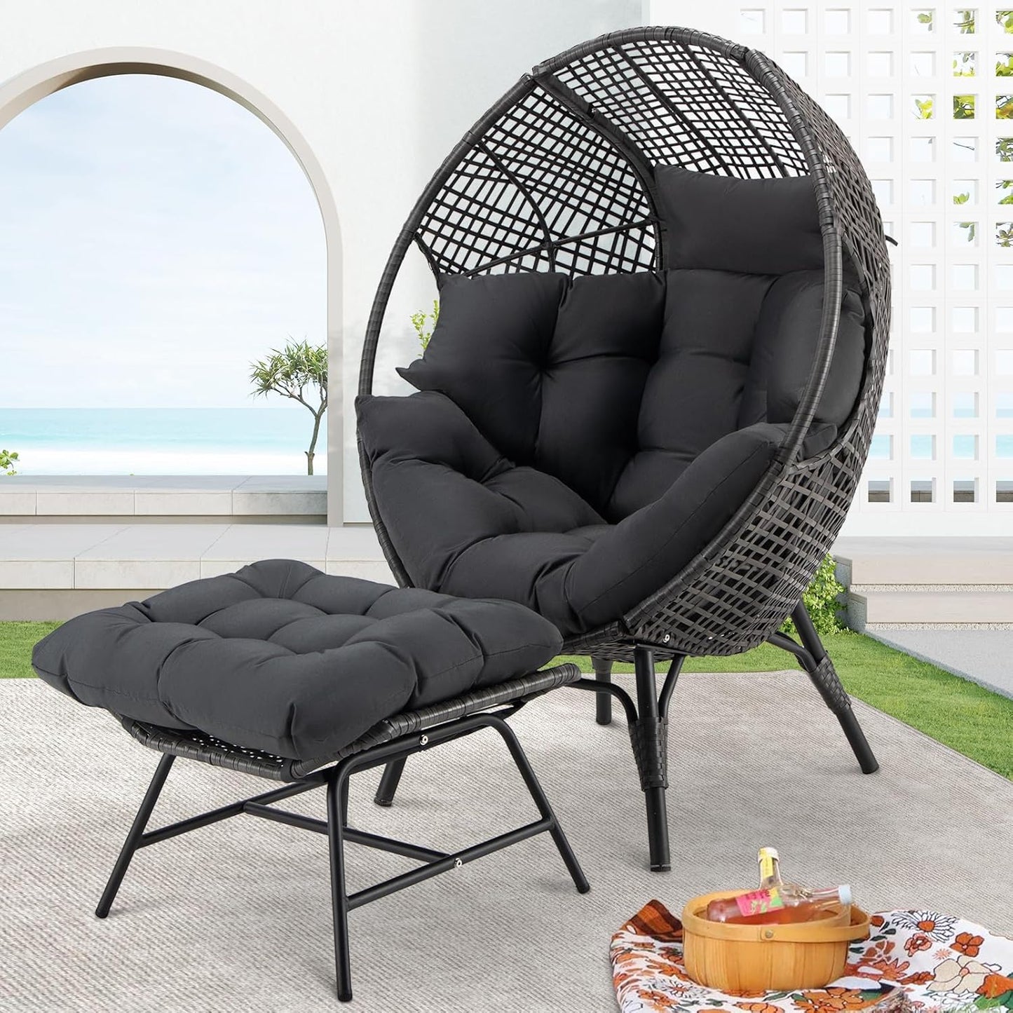 NICESOUL Patio Egg Chair with Ottoman for Cozy Relaxation