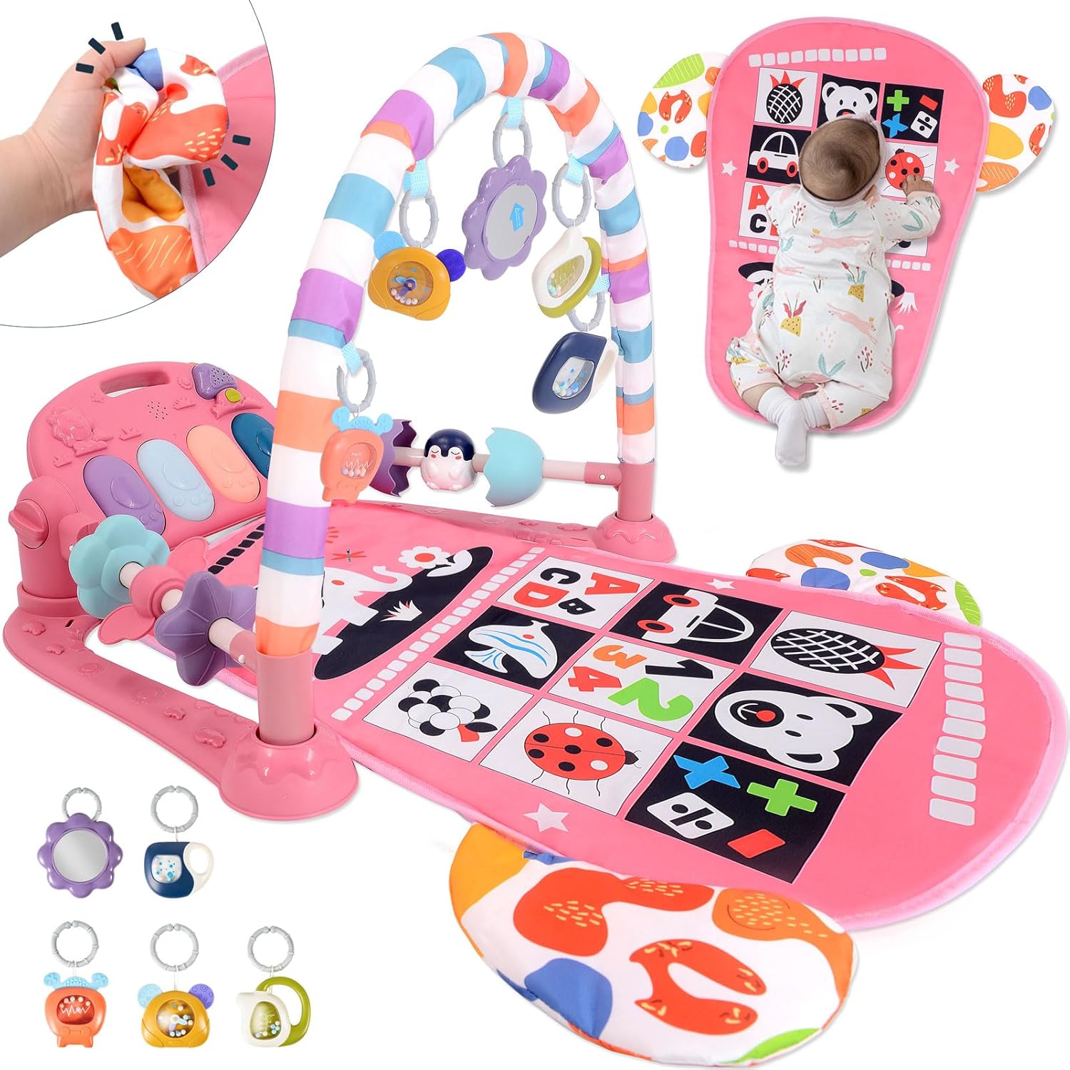 Baby Play Gym for 0-6 Months with Tummy Time Mat and Piano