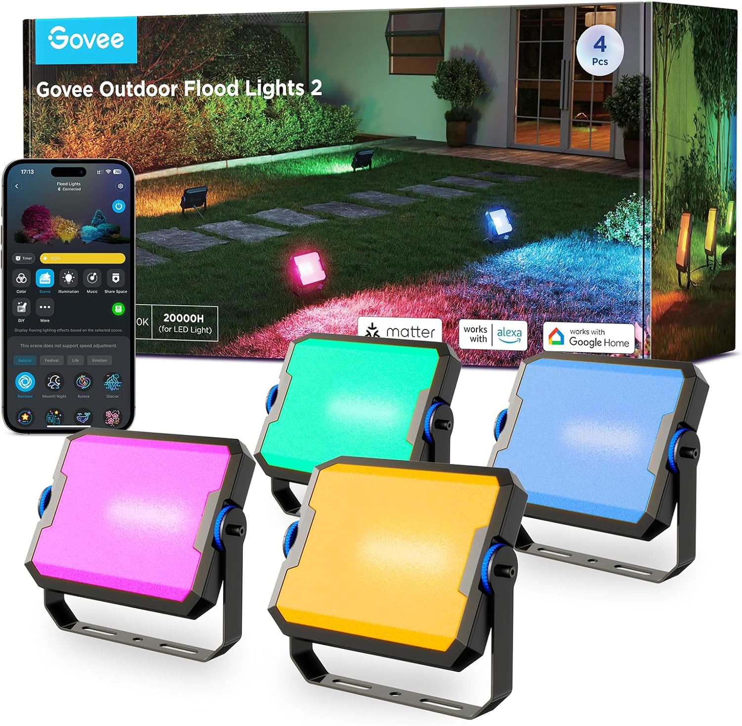 Govee Outdoor Flood Lights 2 Pack with RGBIC for Stunning Decor
