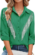 MYMORE Womens Sparkly Fringe Button Down Shirt - Western (Style F4SN)