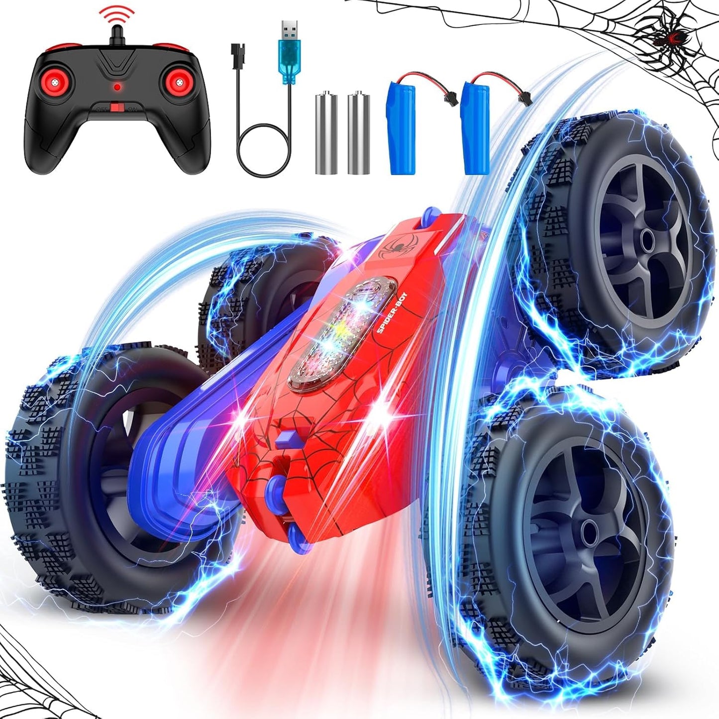 360 Flipping RC Stunt Car - Colorful LED Lights, 4WD - Ages 8-12