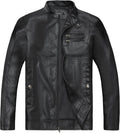 Men's Stand Collar Leather Jacket Motorcycle Lightweight (Style 4J6W)
