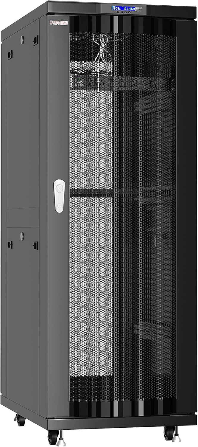 42U Server Rack with Cooling Fans and Locking Doors for Security