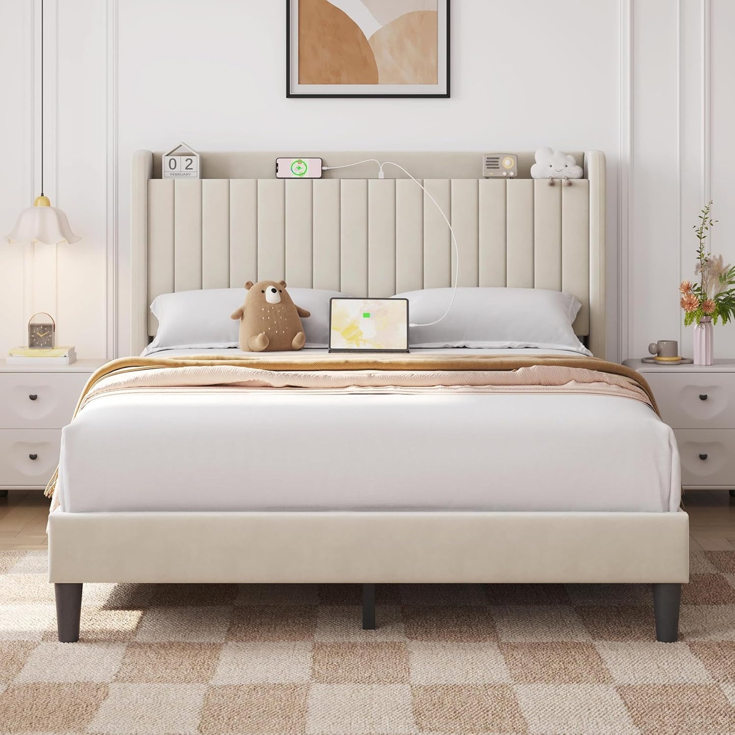 Yaheetech Queen Bed Frame with USB Charging Station