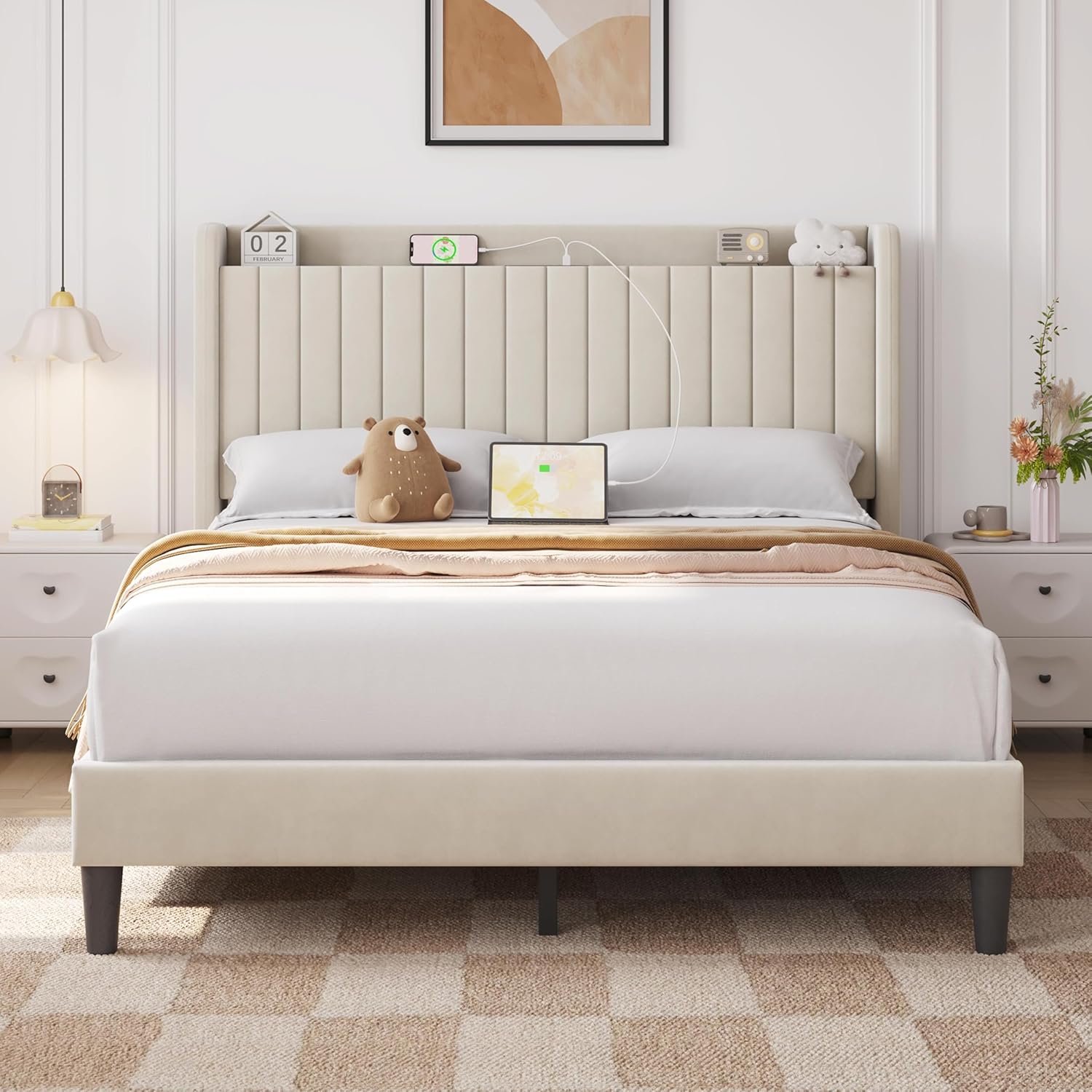 Yaheetech Queen Bed Frame with USB Charging Station