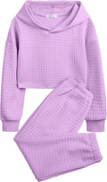 Girls 2 Piece Waffle Knit Pullover Hoodie and Jogger Tracksuit - Cozy