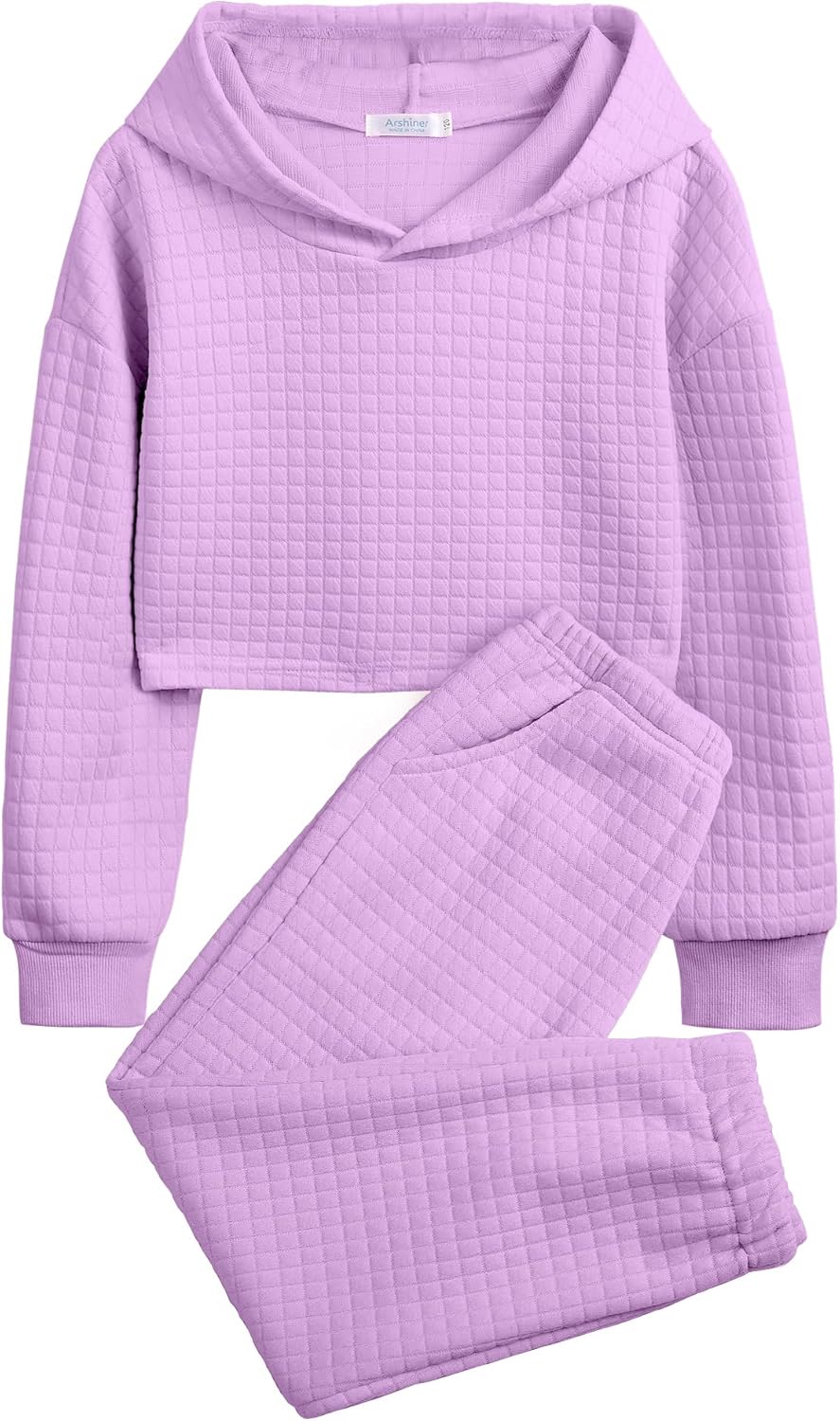 Arshiner Girls 2 Piece Outfit Waffle Knit Pullover Tracksuit