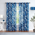 White and Blue Leaf Print Curtains 84in Length - Semi-Sheer Window