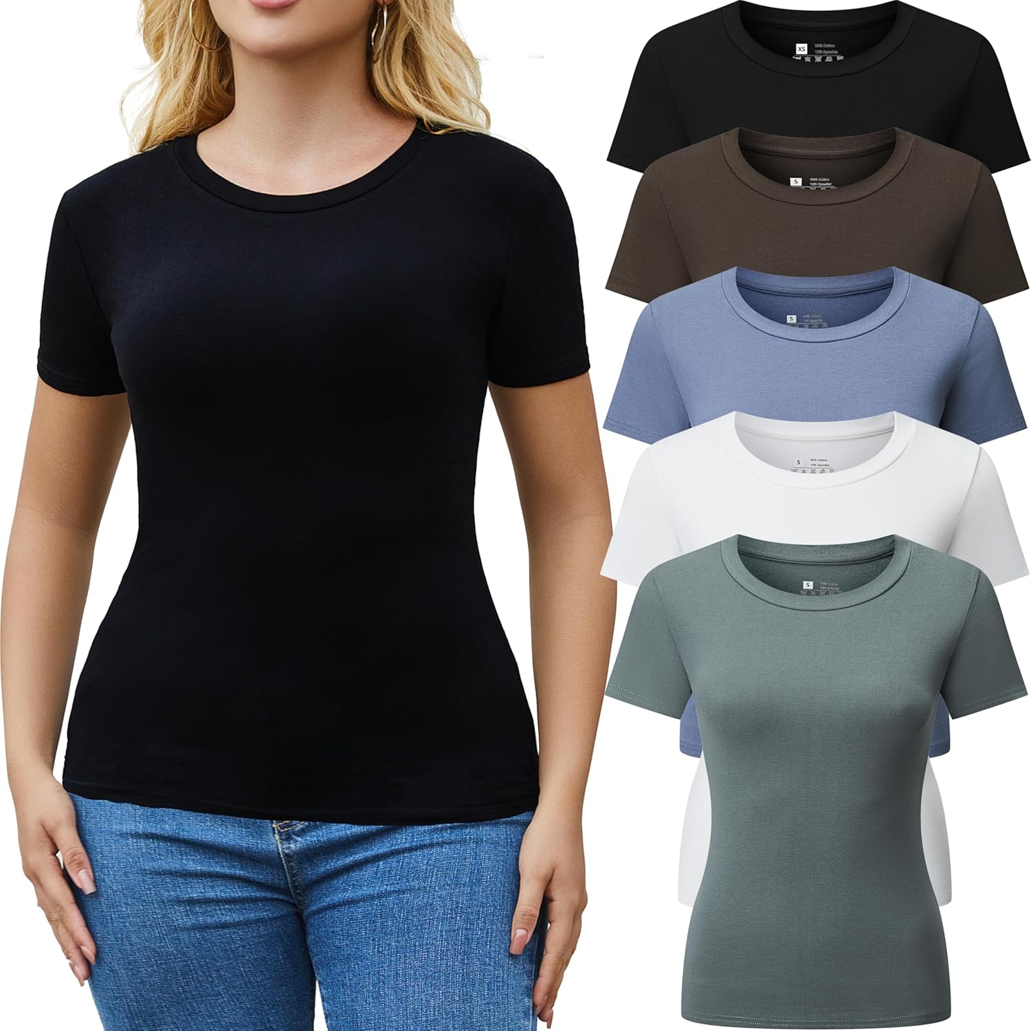 3/5 Pack Crew Neck T Shirts for Women Casual Daily Wear