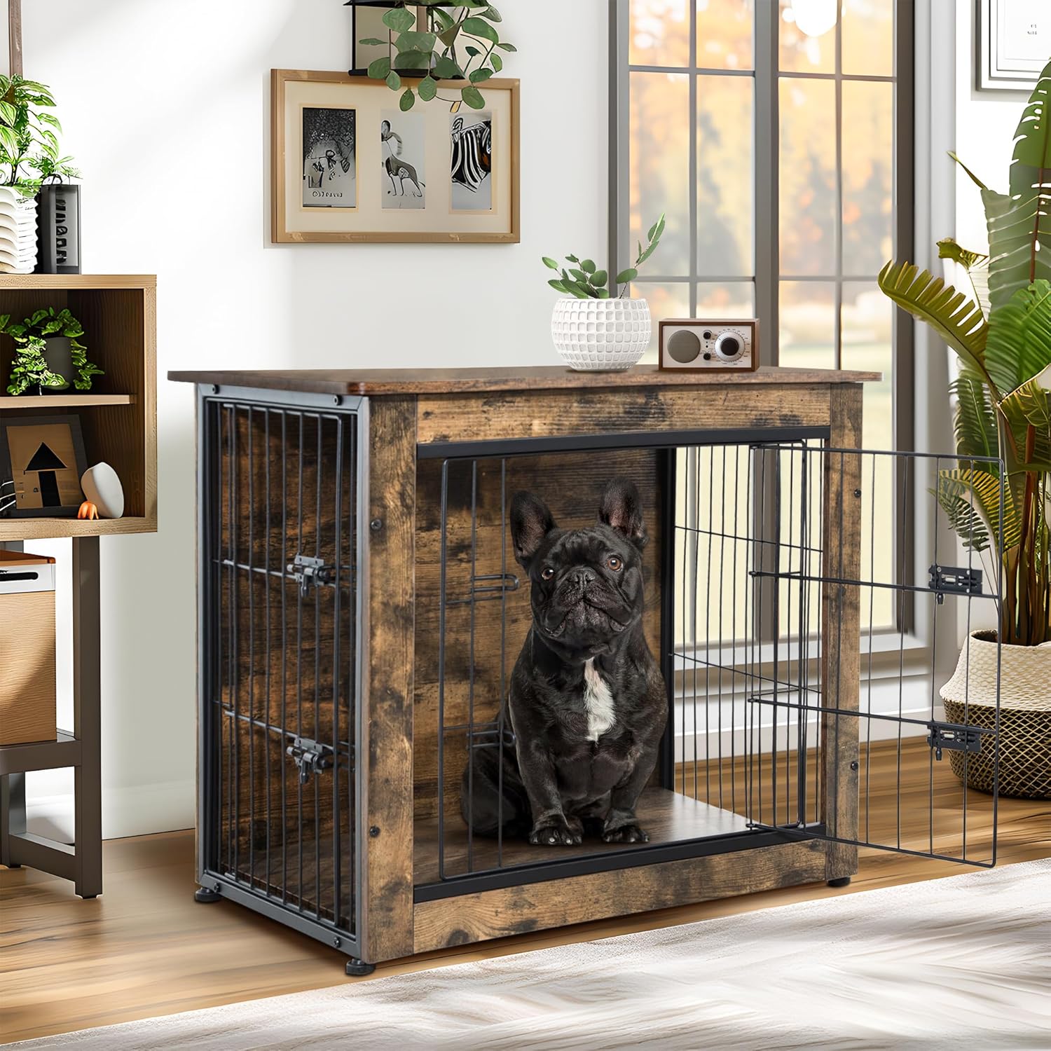 Dog Crate Furniture for Small Dogs with Double Doors and Style